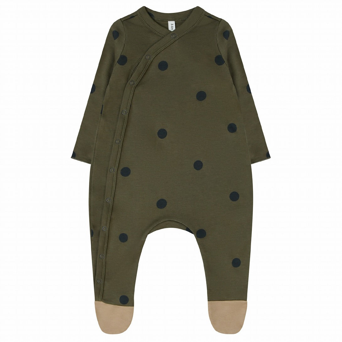 Olive Dots Suit w/ contrast feet ロンパース 0-3M