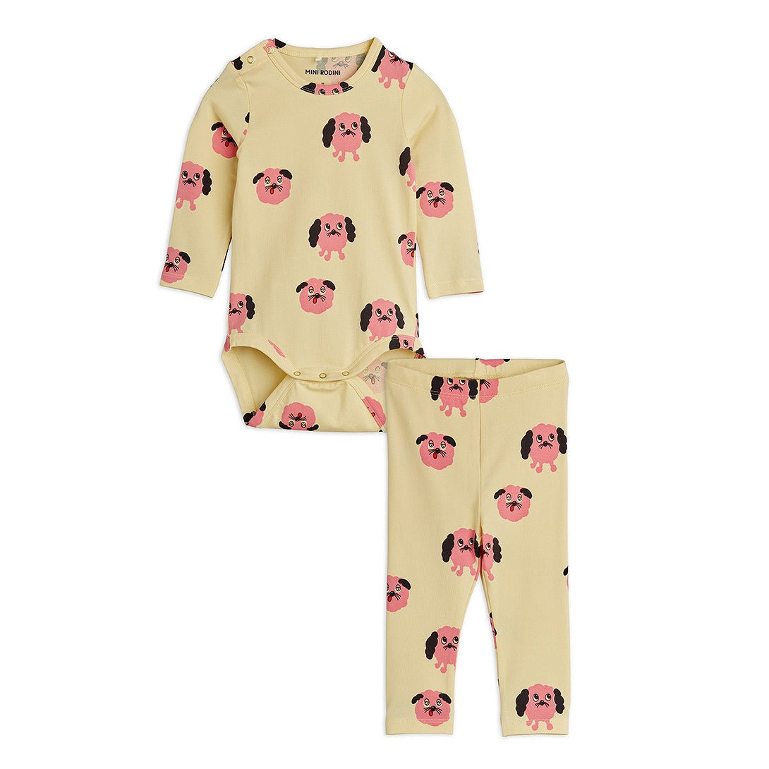 mini rodini】【30%OFF】Doggies aop baby set Yellow ベビー服セット
