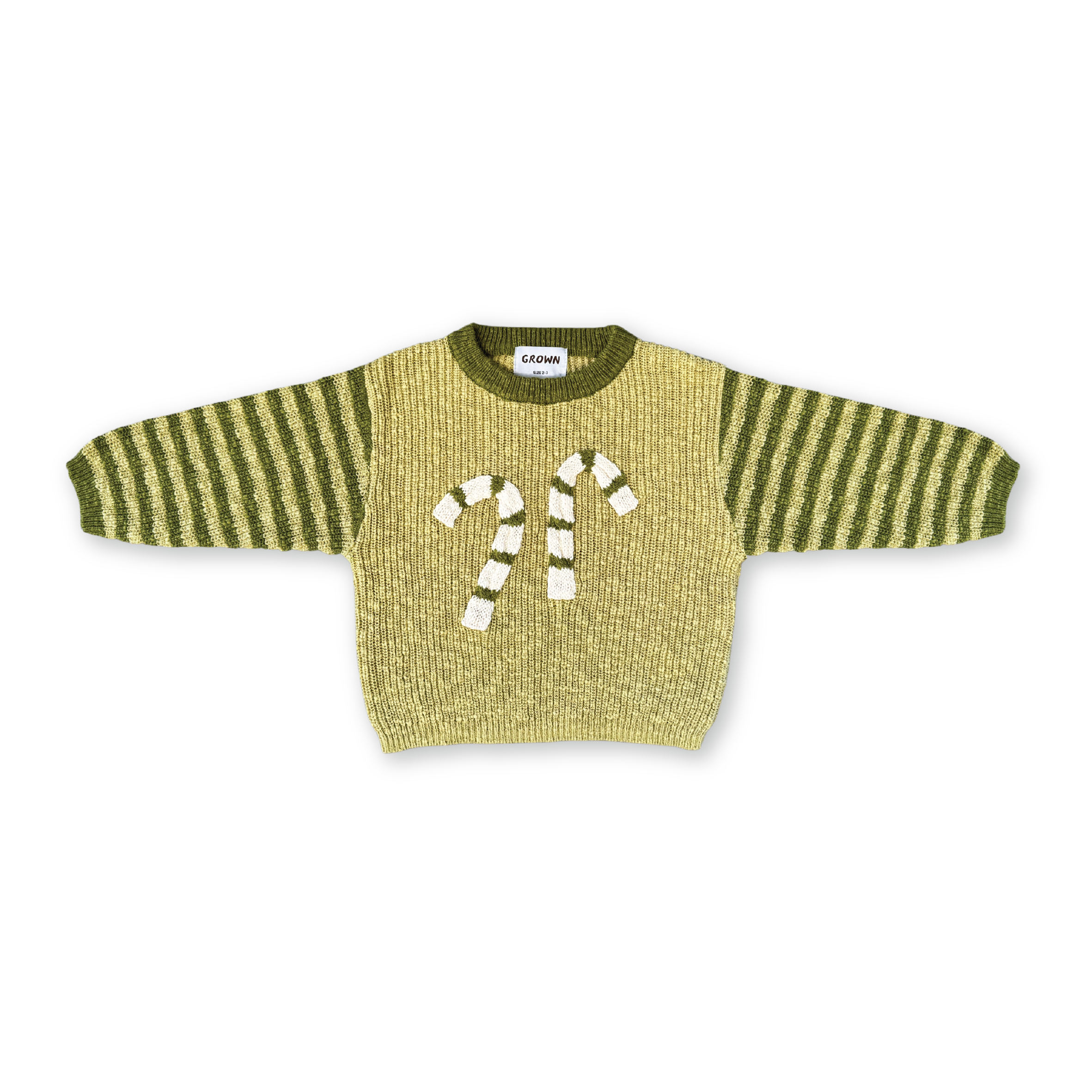 GROWN】Candy Cane Christmas Jumper Olive ニット 12-18m,18-3y,3-6y