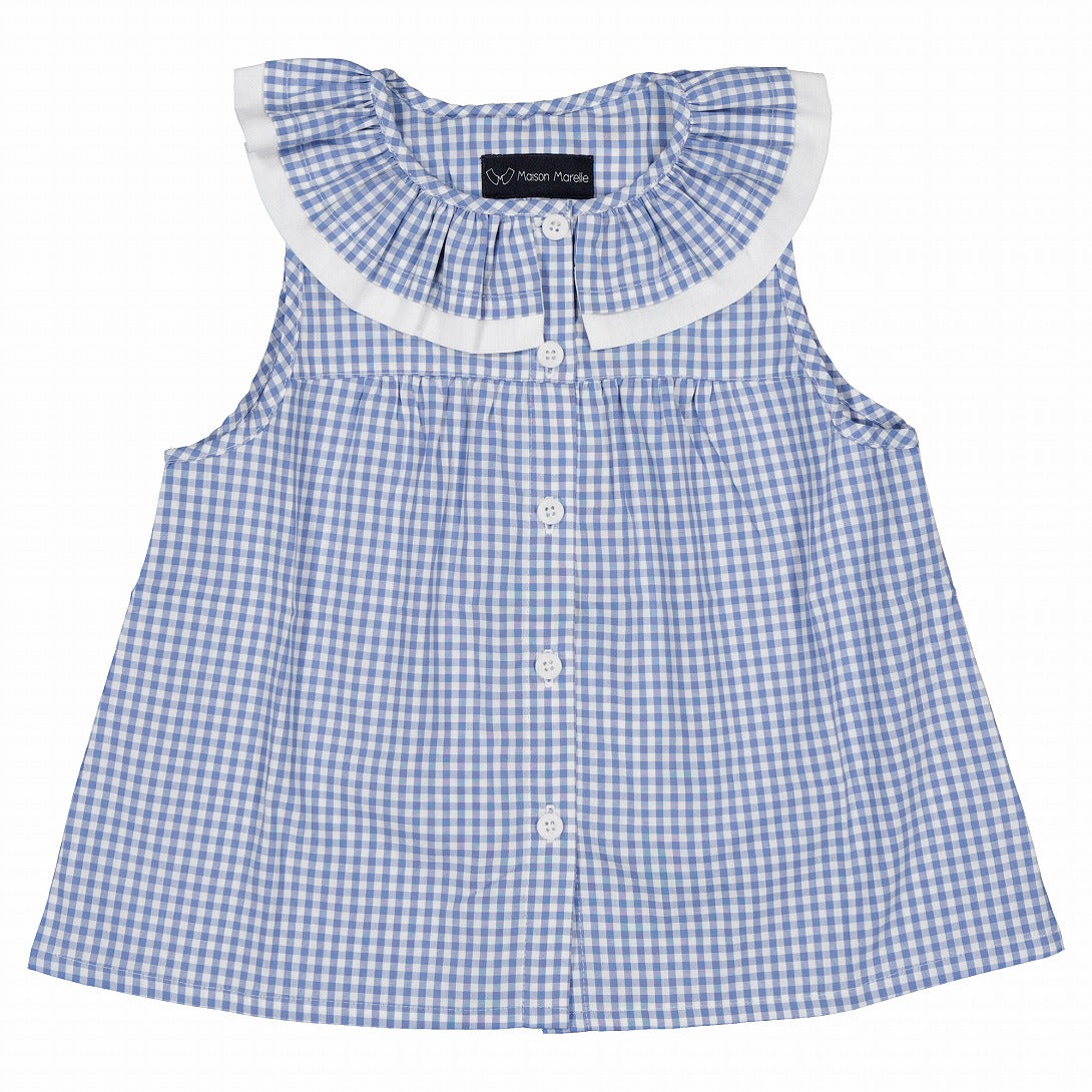 【美品】maisonmarelle ブラウス 36m Maison Marelle】Blouse MARCEAU gingham blue ブラウス 12m,18m