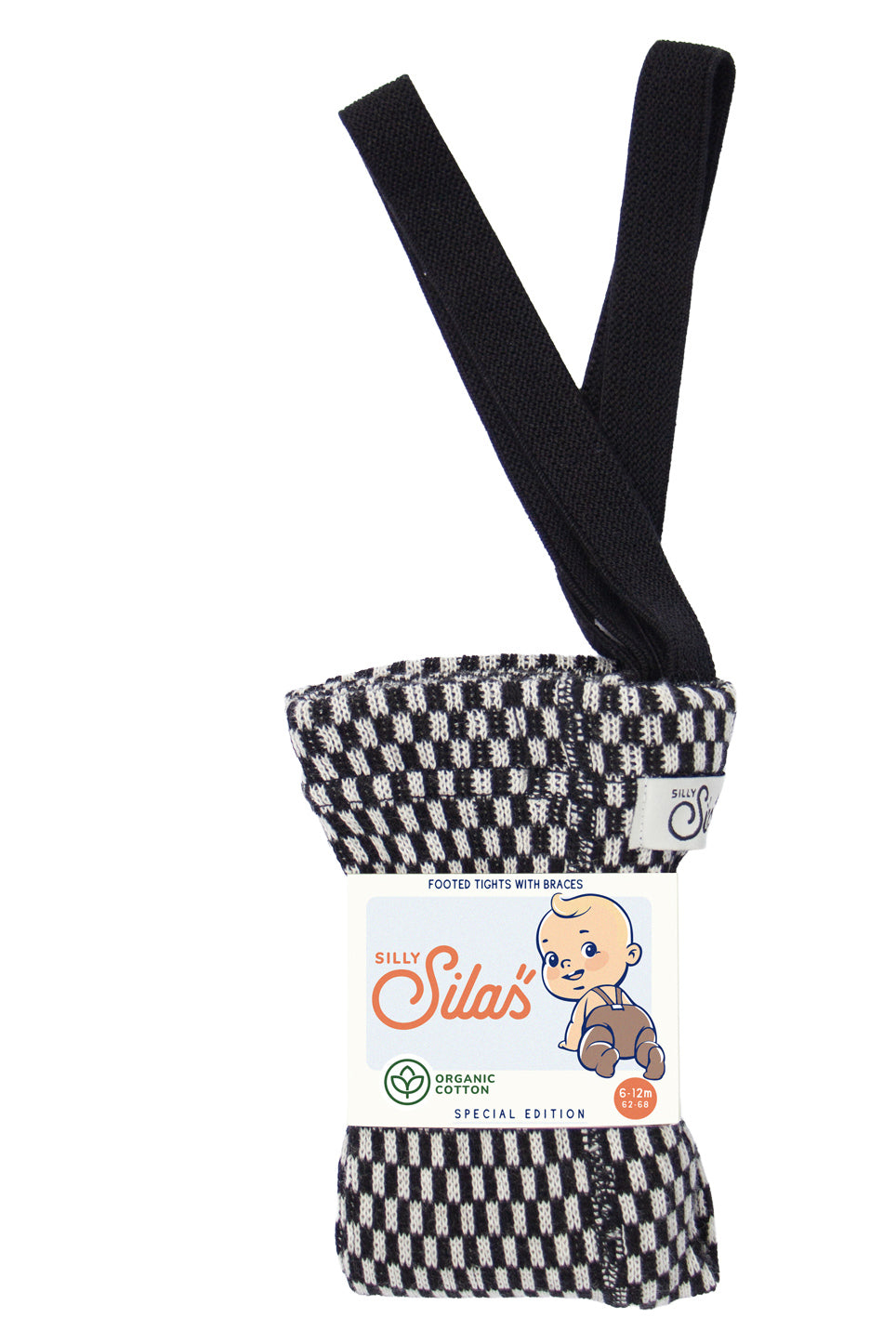 SILLY Silas】Black×White Checked タイツ 3-6m,6-12m,1-2y