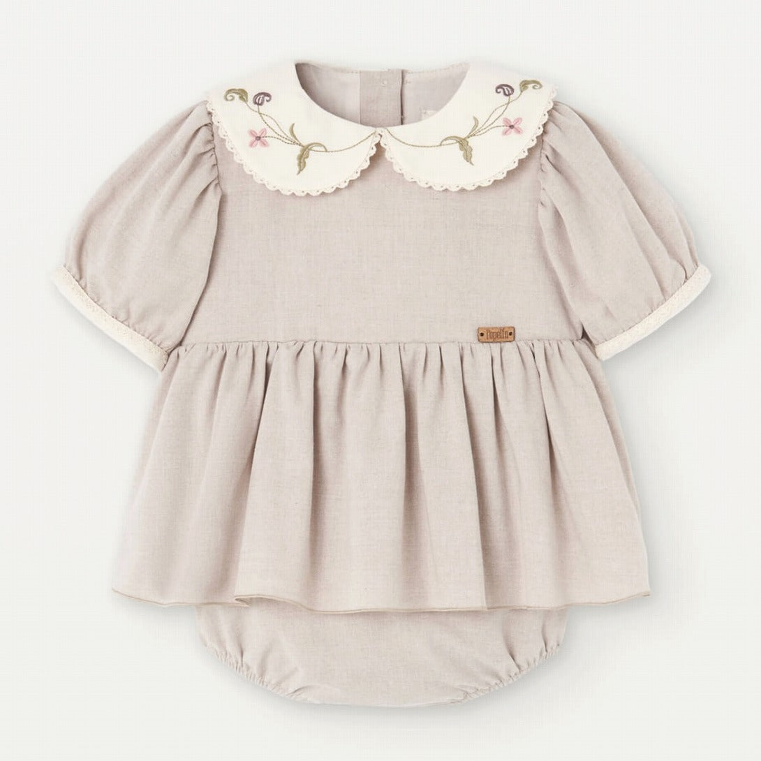 Popelin】Sand romper suit with baby collar ロンパース 12/18m