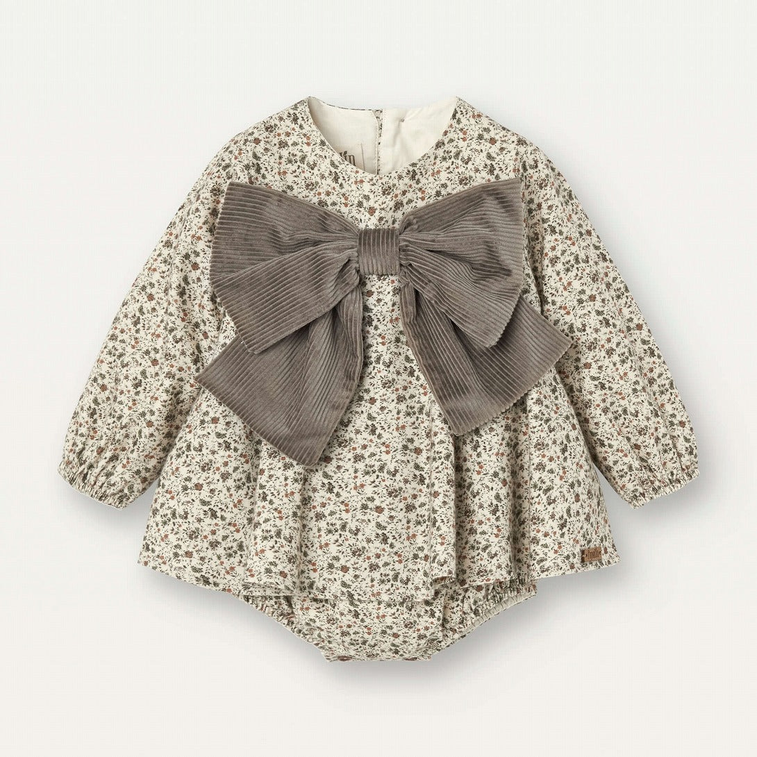 Popelin】Floral print romper suit with bow ロンパース 12/18m