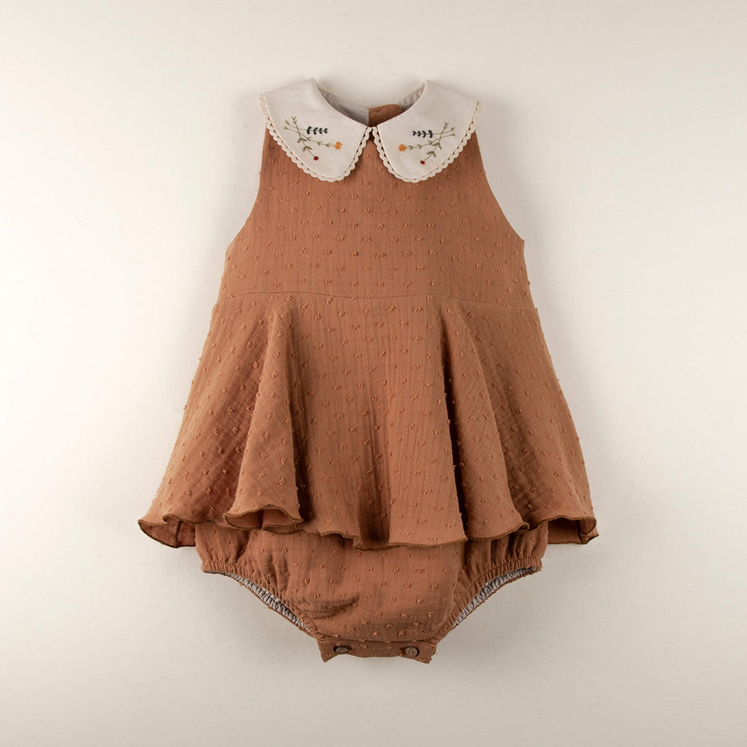 Coucoubébé-baby】Popelin PTerracotta romper suit with embroidered