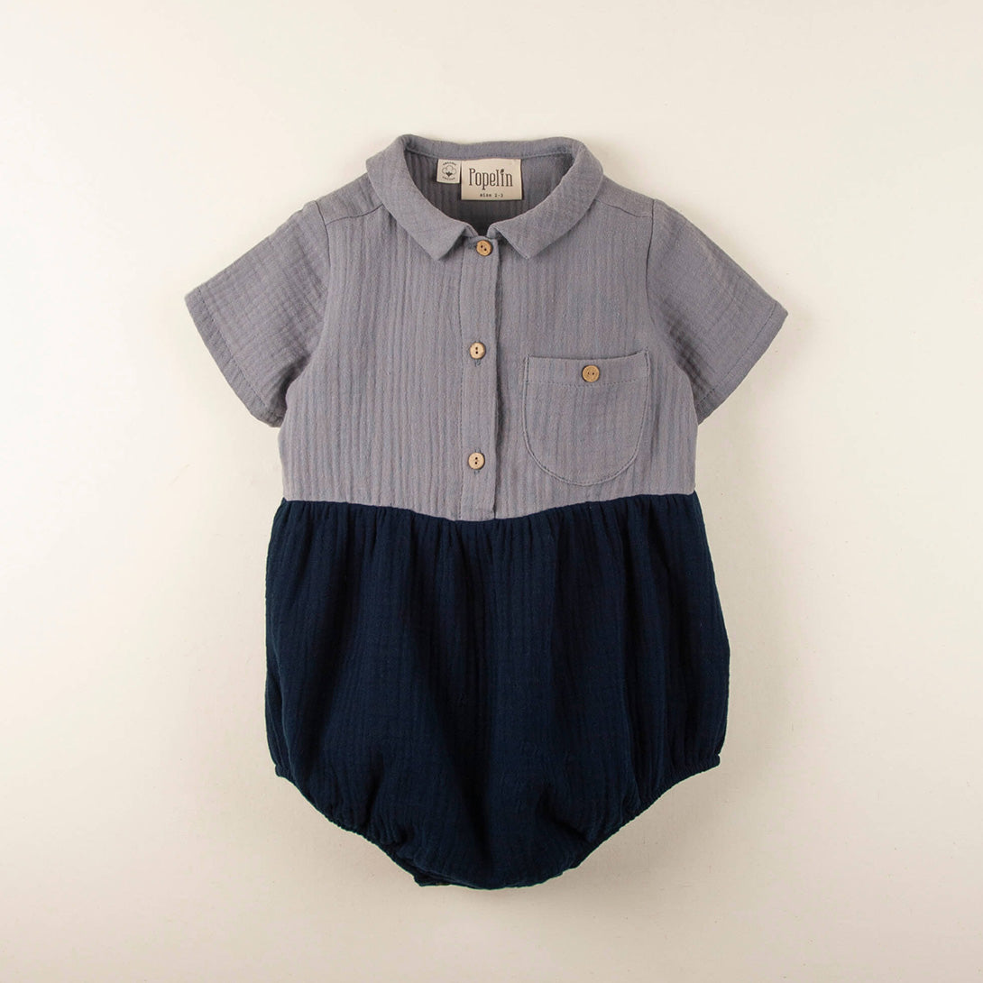 Coucoubébé-baby】Popelin Blue organic shirts-style romper suit Mod