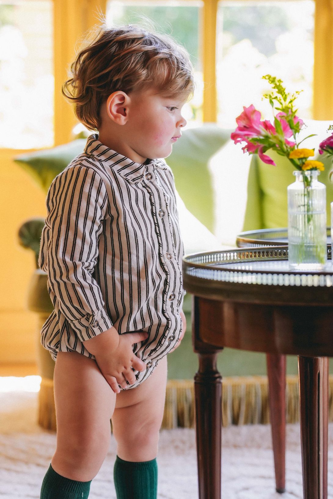 【LOIR Paris】【予約販売】Barboteuse ORSO FLOCKED CREAMSTRIPES ロンパース 12m,18m,24m  | Coucoubebe/ククベベ
