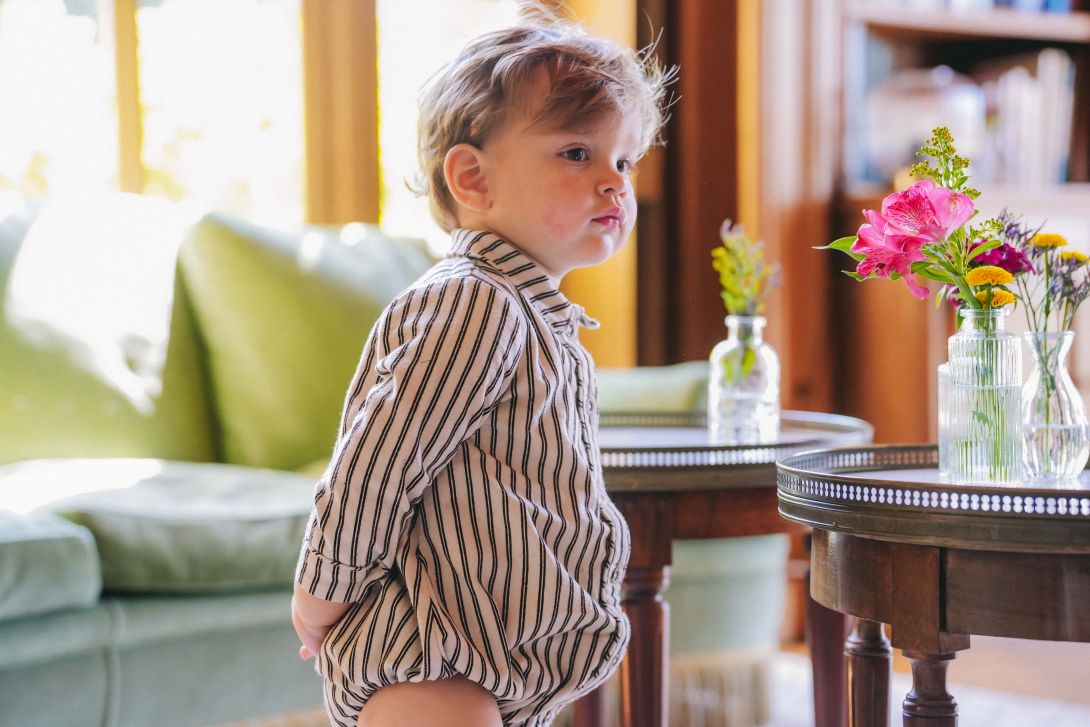 【LOIR Paris】【予約販売】Barboteuse ORSO FLOCKED CREAMSTRIPES ロンパース 12m,18m,24m  | Coucoubebe/ククベベ