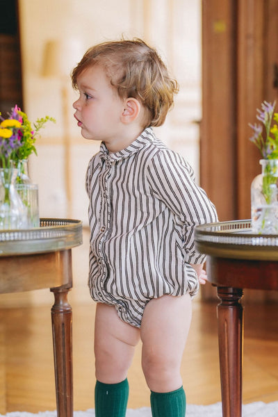 【LOIR Paris】【予約販売】Barboteuse ORSO FLOCKED CREAMSTRIPES ロンパース 12m,18m,24m（Sub Image-8） | Coucoubebe/ククベベ