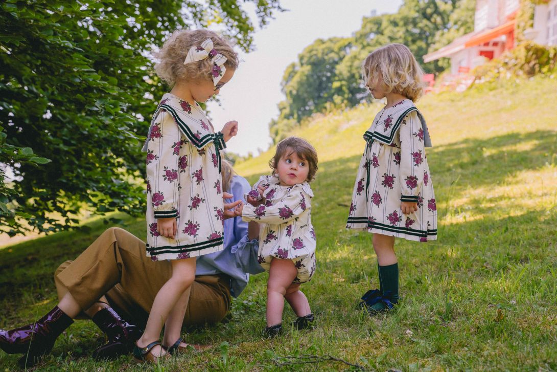 【LOIR Paris】Barboteuse NINE PEONIES & STRIPES ロンパース 12m,18m,24m  | Coucoubebe/ククベベ