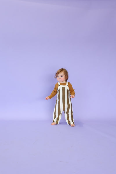 【GROWN】Vertical Stripe Knit Overalls Coffee オーバーオール 6-12m,12-18m,18-24m,2-3y（Sub Image-4） | Coucoubebe/ククベベ