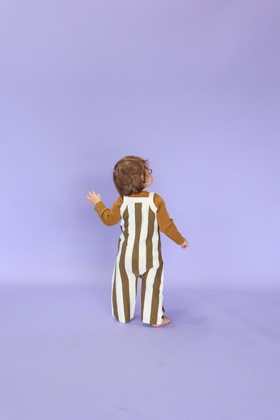【GROWN】Vertical Stripe Knit Overalls Coffee オーバーオール 6-12m,12-18m,18-24m,2-3y（Sub Image-5） | Coucoubebe/ククベベ