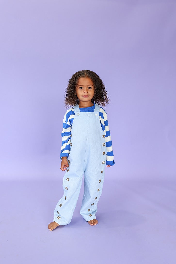 【GROWN】Organic Embroidery Posy Overalls Ice Blue オーバーオール 6-12m,12-18m,18-24m,2-3y  | Coucoubebe/ククベベ