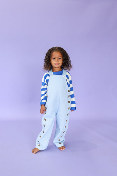 【GROWN】Organic Embroidery Posy Overalls Ice Blue オーバーオール 6-12m,12-18m,18-24m,2-3y（Sub Image-3） | Coucoubebe/ククベベ