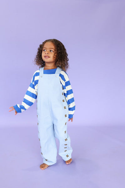 【GROWN】Organic Embroidery Posy Overalls Ice Blue オーバーオール 6-12m,12-18m,18-24m,2-3y（Sub Image-4） | Coucoubebe/ククベベ