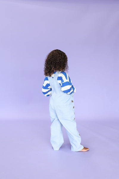 【GROWN】Organic Embroidery Posy Overalls Ice Blue オーバーオール 6-12m,12-18m,18-24m,2-3y（Sub Image-5） | Coucoubebe/ククベベ