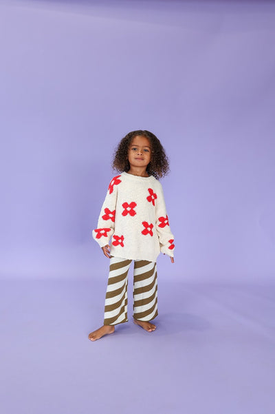 【GROWN】Diagonal Stripe Knit Flares Coffee パンツ 6-12m,12-18m,18-24m,2-3y（Sub Image-3） | Coucoubebe/ククベベ