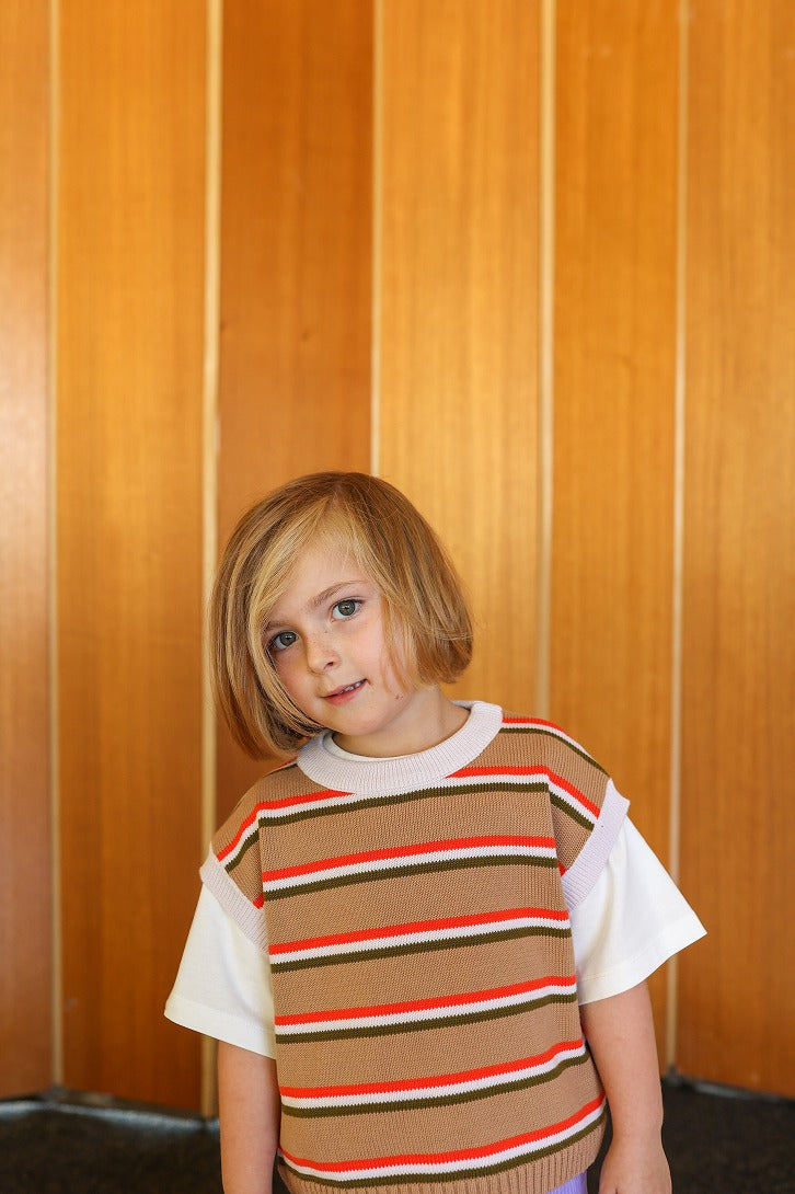 【GROWN】Organic Striped Vest Clay ベスト 6-12m,12-18m,18-24m,2-3y  | Coucoubebe/ククベベ