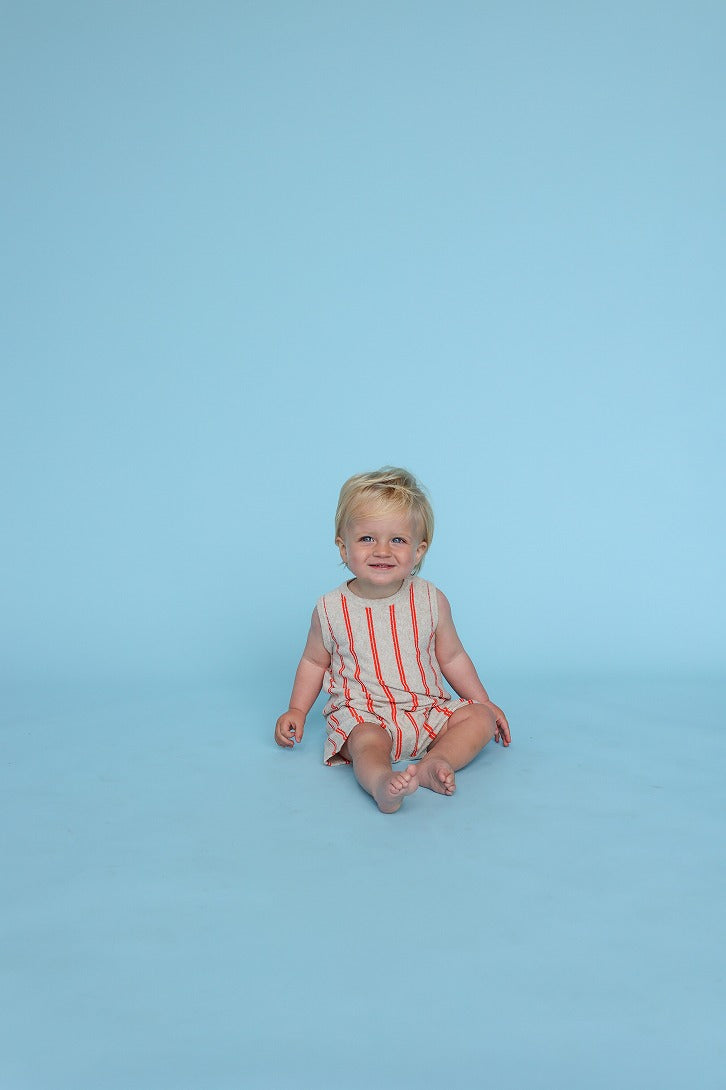 【GROWN】Knitted Terry Striped Romper Dune/Rosso ロンパース 6-12m,12-18m,18-24m  | Coucoubebe/ククベベ