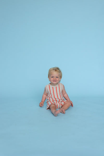 【GROWN】Knitted Terry Striped Romper Dune/Rosso ロンパース 6-12m,12-18m,18-24m（Sub Image-3） | Coucoubebe/ククベベ