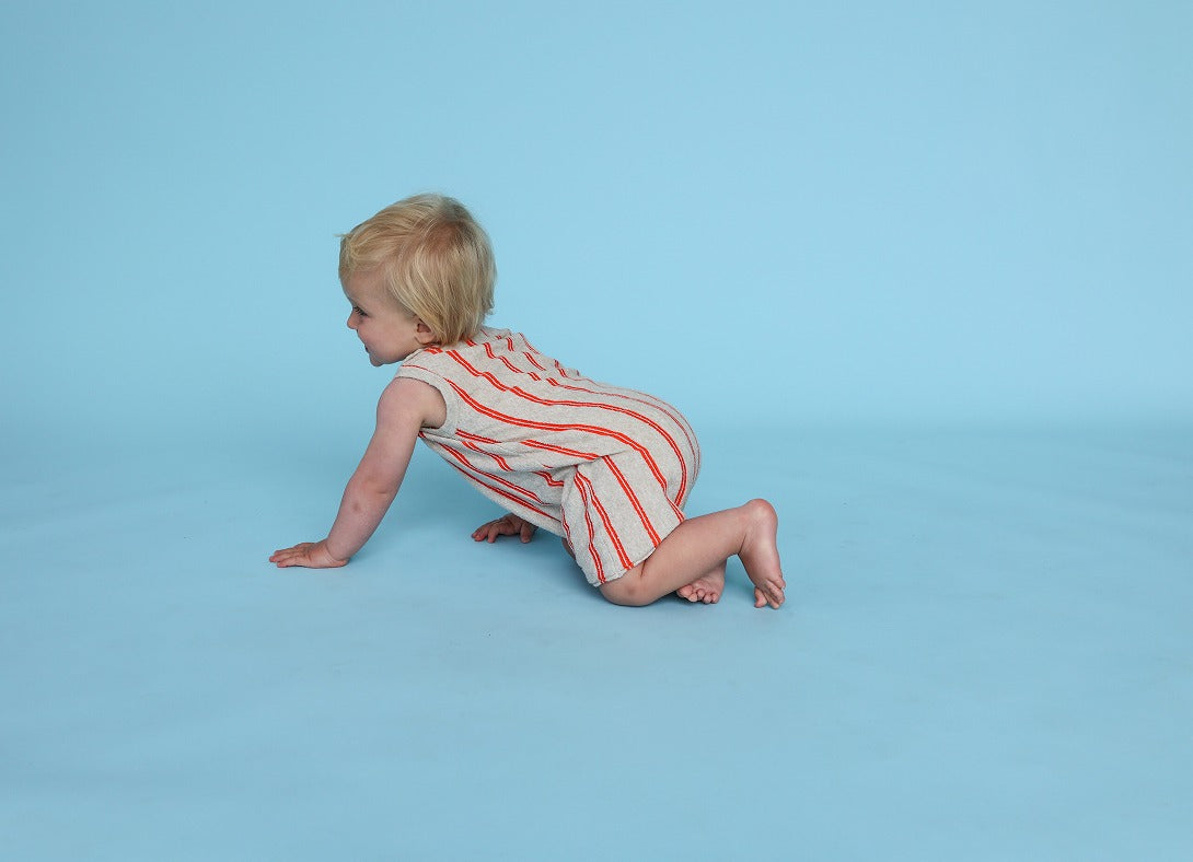 【GROWN】Knitted Terry Striped Romper Dune/Rosso ロンパース 6-12m,12-18m,18-24m  | Coucoubebe/ククベベ