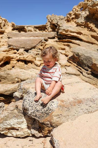 【GROWN】Knitted Terry Striped Tee Dune/Rosso Tシャツ 12-18m,18-24m,2-3y,3-4y（Sub Image-9） | Coucoubebe/ククベベ