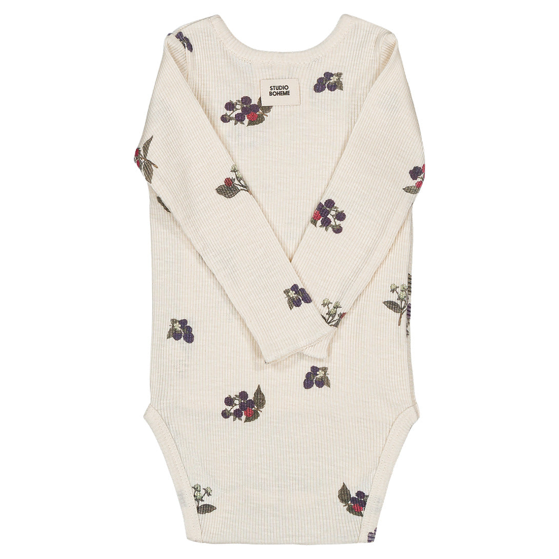 【STUDIO BOHEME】【9月上旬発送】HOHO BODYSUIT ECRU/BLACKBERRIES ロンパース 3m,6m  | Coucoubebe/ククベベ