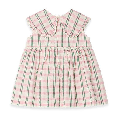 【garbo&friends】Check Carnation Seersucker Collar Romper Dress ロンパース 6-12m,1-2y（Sub Image-1） | Coucoubebe/ククベベ