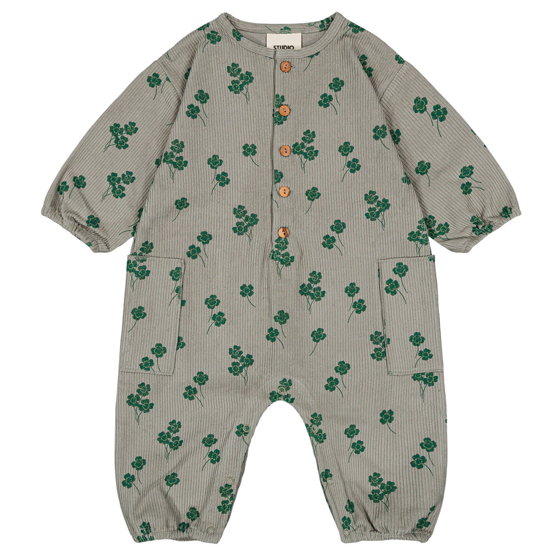 【STUDIO BOHEME】【9月上旬発送】BIG PAPI JUMPSUIT GREY/CLOVERS ロンパース 6m,12m,18m,24m  | Coucoubebe/ククベベ