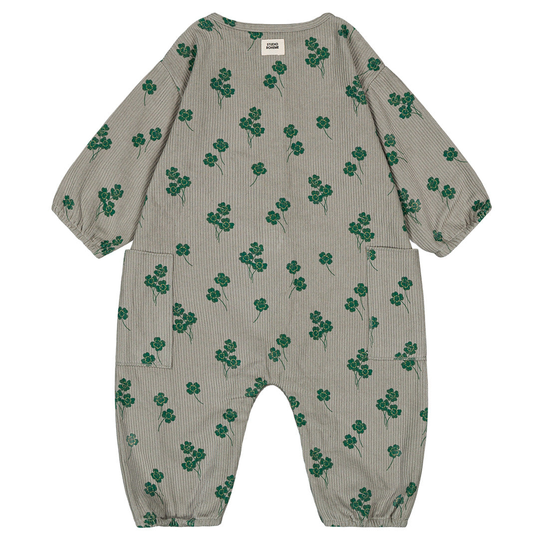【STUDIO BOHEME】【9月上旬発送】BIG PAPI JUMPSUIT GREY/CLOVERS ロンパース 6m,12m,18m,24m  | Coucoubebe/ククベベ