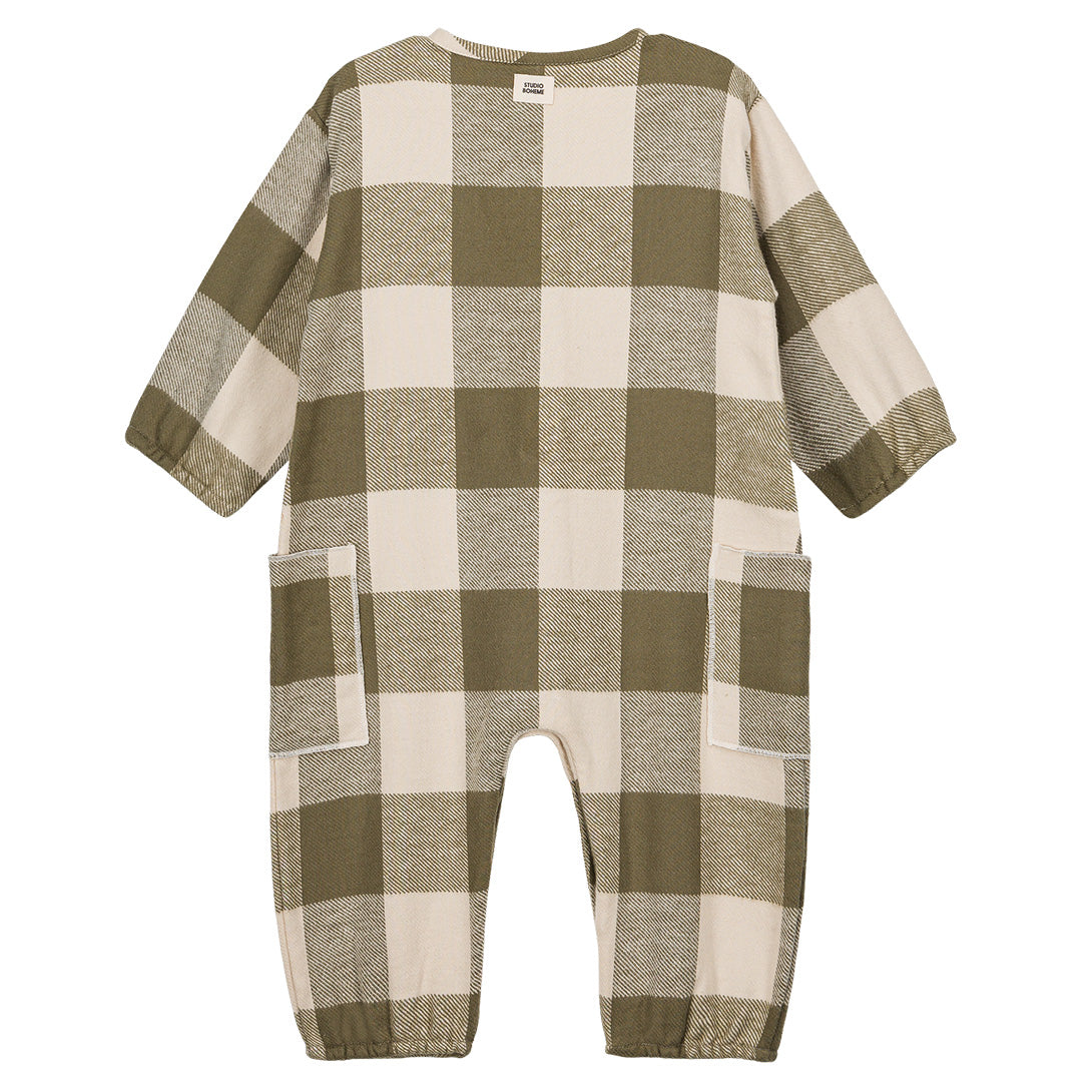 【STUDIO BOHEME】【9月上旬発送】BIG PAPI JUMPSUIT KAKI GINGHAM ロンパース 6m,12m,18m,24m  | Coucoubebe/ククベベ