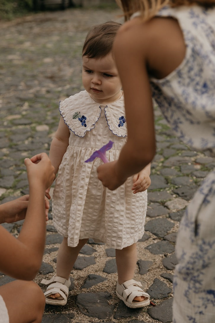 【garbo&friends】Ecru Seersucker Collar Romper Dress ロンパース 2-6m,6-12m  | Coucoubebe/ククベベ