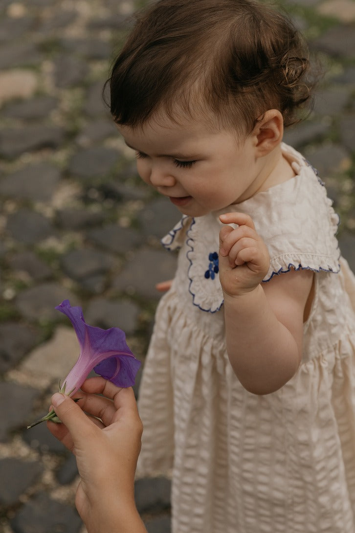 【garbo&friends】Ecru Seersucker Collar Romper Dress ロンパース 2-6m,6-12m  | Coucoubebe/ククベベ