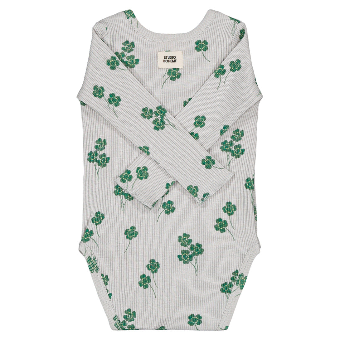 【STUDIO BOHEME】【9月上旬発送】HOHO BODYSUIT GREY/CLOVERS ロンパース 3m,6m  | Coucoubebe/ククベベ