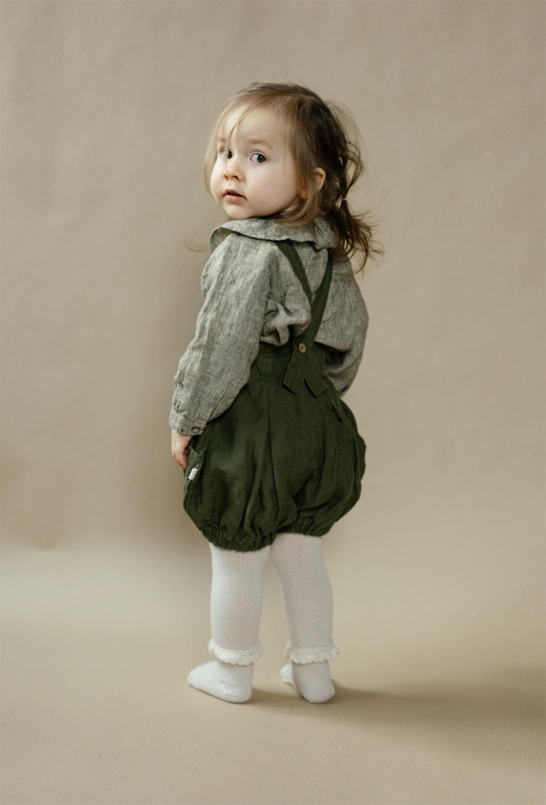 【LA PETITE ALICE】Linen shorts Mateo Mocha リネンショートパンツサスペンダー付き 86-92,92-98,98-104  | Coucoubebe/ククベベ