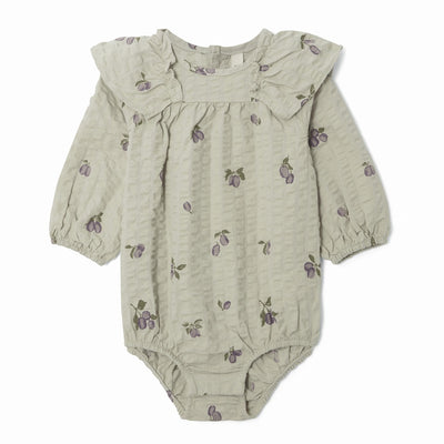 【garbo&friends】Prune Green Seersucker LS Romper ロンパース 0-2m,2-6m,6-12m（Sub Image-1） | Coucoubebe/ククベベ