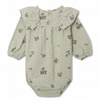 【garbo&friends】Prune Green Seersucker LS Romper ロンパース 0-2m,2-6m,6-12m（Sub Image-2） | Coucoubebe/ククベベ