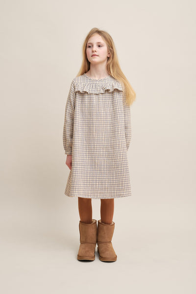 【garbo&friends】【50%OFF】Checks Cobalt Muslin Dress 長袖ワンピース 5-6y（Sub Image-3） | Coucoubebe/ククベベ