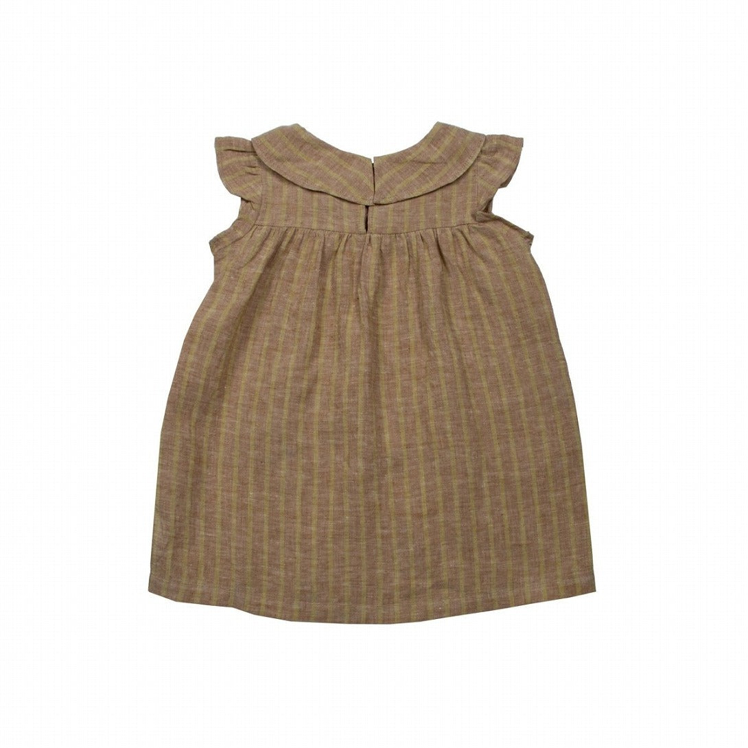 【SUUKY】【30%OFF】Striped Linen Baby Dress Golden Brown Avocado ワンピース 9/12m,12/18m,18/24m  | Coucoubebe/ククベベ