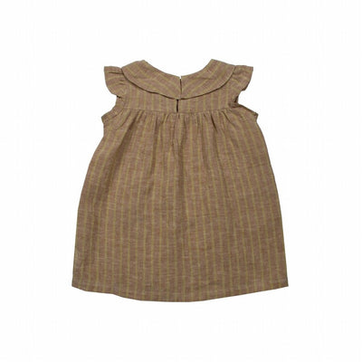 【SUUKY】【30%OFF】Striped Linen Baby Dress Golden Brown Avocado ワンピース 9/12m,12/18m,18/24m（Sub Image-2） | Coucoubebe/ククベベ