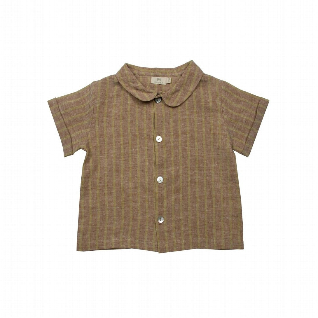 【SUUKY】【30%OFF】Striped Linen Baby Shirt Golden Brown Avocado 半袖シャツ 12/18m,18/24m  | Coucoubebe/ククベベ