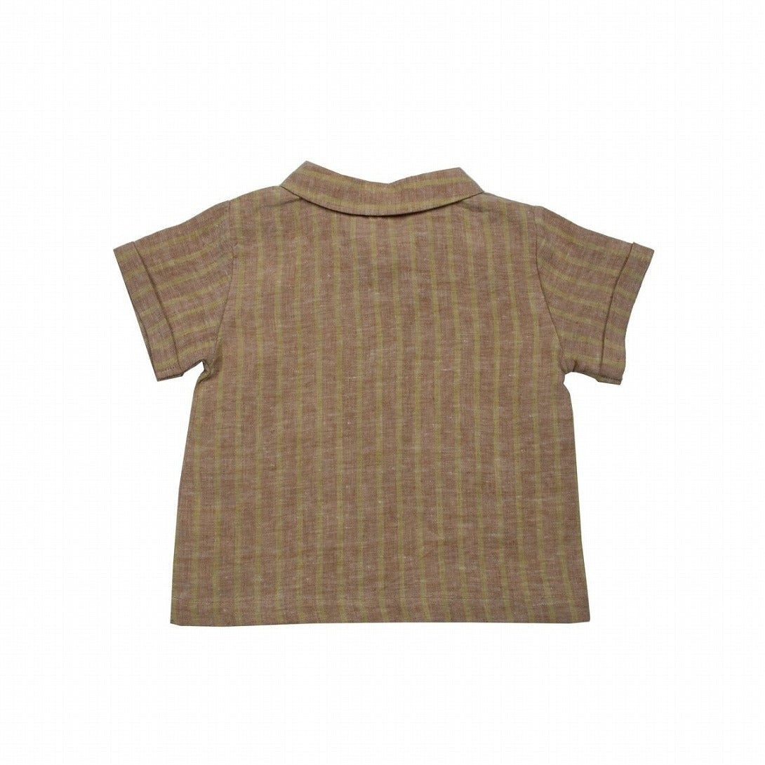 【SUUKY】【30%OFF】Striped Linen Baby Shirt Golden Brown Avocado 半袖シャツ 12/18m,18/24m  | Coucoubebe/ククベベ