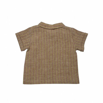【SUUKY】【30%OFF】Striped Linen Baby Shirt Golden Brown Avocado 半袖シャツ 12/18m,18/24m（Sub Image-2） | Coucoubebe/ククベベ
