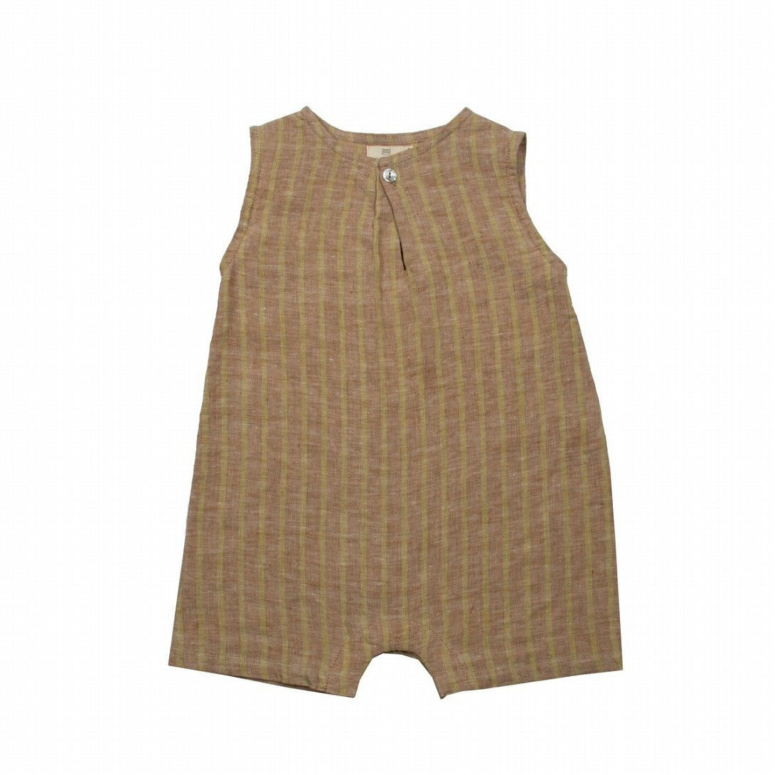 【SUUKY】【30%OFF】Striped Linen Overall Golden Brown Avocado オーバーオール 9/12m,12/18m,18/24m  | Coucoubebe/ククベベ