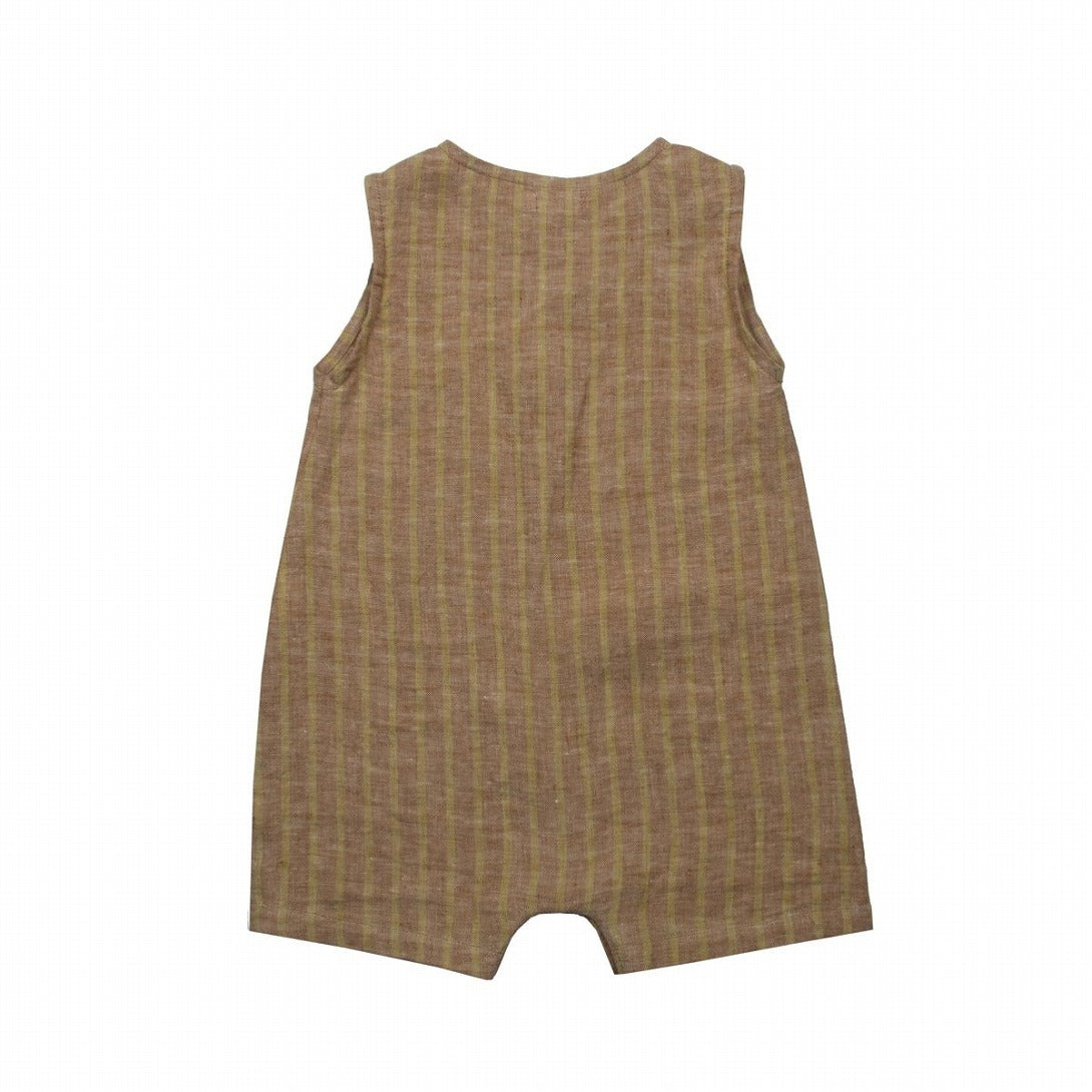 【SUUKY】【30%OFF】Striped Linen Overall Golden Brown Avocado オーバーオール 9/12m,12/18m,18/24m  | Coucoubebe/ククベベ