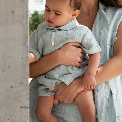 【SUUKY】【30%OFF】Textured Linen Baby Shirt Green Linen 半袖シャツ 12/18m,18/24m（Sub Image-3） | Coucoubebe/ククベベ