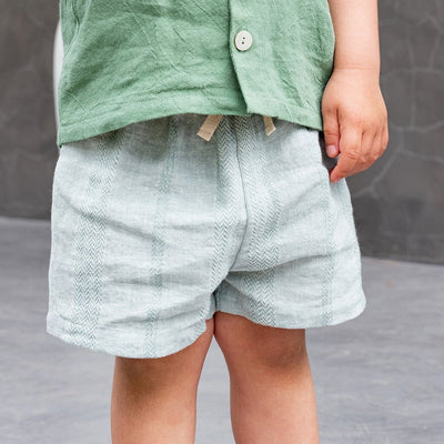 【SUUKY】【30%OFF】Textured Linen Long Shorts Green Linen ロングショーツ 2y,4y,6y（Sub Image-3） | Coucoubebe/ククベベ