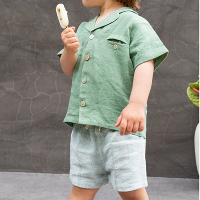【SUUKY】【30%OFF】Textured Linen Long Shorts Green Linen ロングショーツ 2y,4y,6y（Sub Image-5） | Coucoubebe/ククベベ