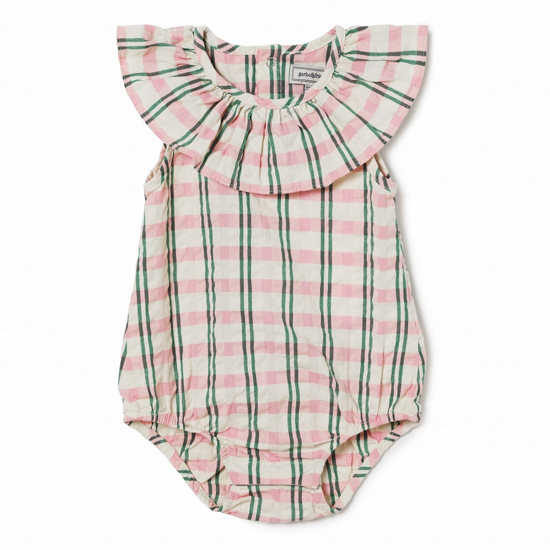 【garbo&friends】Check Carnation Seersucker Collar Romper ロンパース 2-6m,6-12m  | Coucoubebe/ククベベ