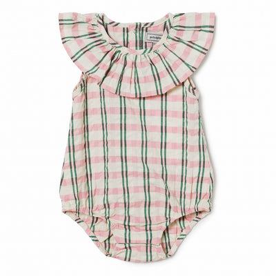 【garbo&friends】Check Carnation Seersucker Collar Romper ロンパース 2-6m,6-12m（Sub Image-1） | Coucoubebe/ククベベ