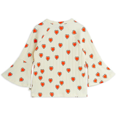 【mini rodini】Outlined hearts aop trumpet sleeve top Offwhite Tシャツ 80/86,92/98,104/110（Sub Image-2） | Coucoubebe/ククベベ